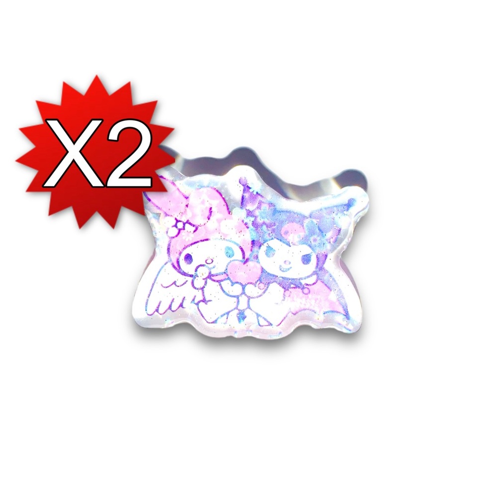 Sanrio My Melody & Kuromi Holographic Acrylic Sakura Pins X2